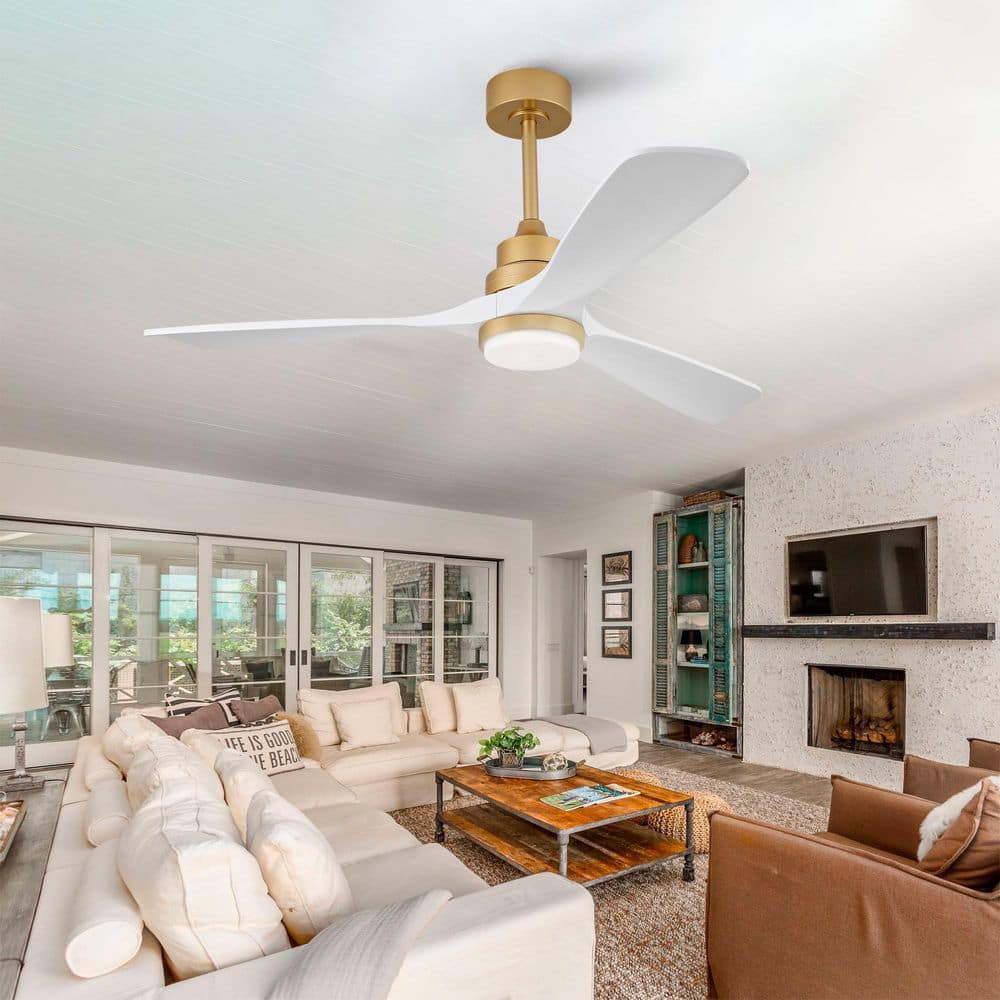 52 in. Indoor Gold Downrod Mount Standard Ceiling Fan with 3 Solid Wood, Dimmable, DC Motor and Remote Control price history on PriceWatchPro