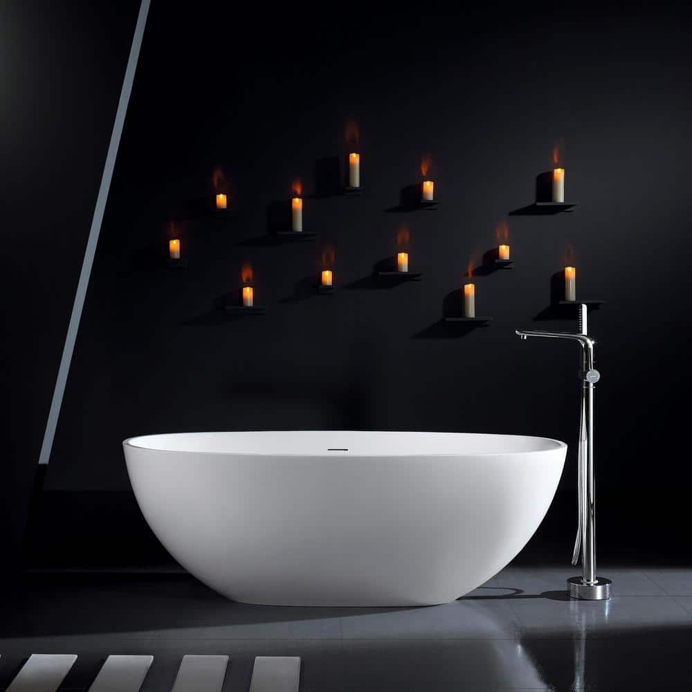 Freestanding Soaking Solid Surface Bathtub 65.2 in. x 29.7 in. with Center 