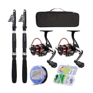Fishing Pole Combo Set with 2-Piece 6.89 ft. Collapsible Rods, 2-Piece Spinning Reels, Lures and Carrier Bag