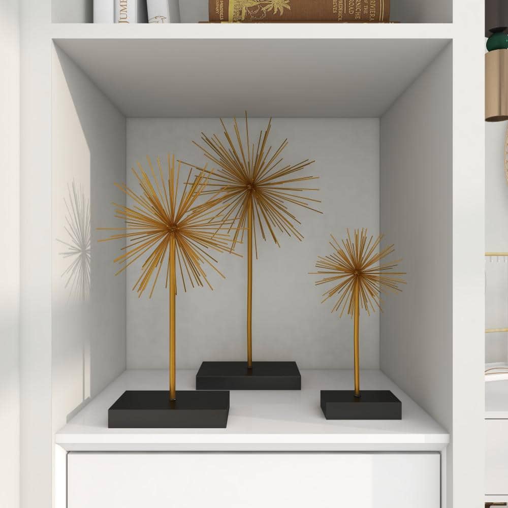Gold Solid Starburst Metal Sculpture Trio, 11"/15"/20" Height