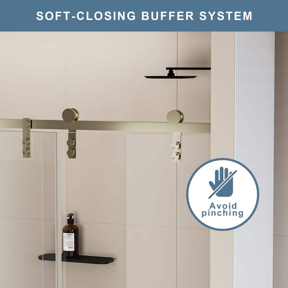 Gold Frameless Single Sliding Shower Door with Clear Tempered Glass