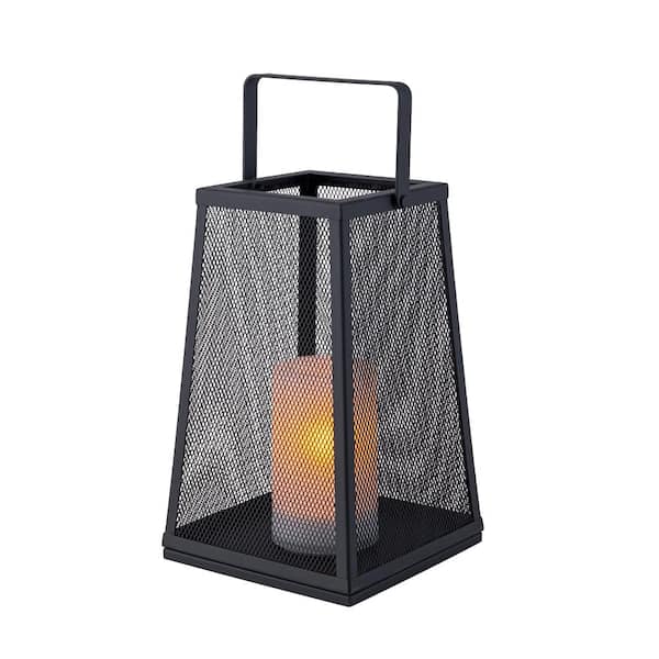 H10" Solar Outdoor Lantern with Flickering Candle Light Metal Mesh Patio Lantern with Handle Solar Powered Lantern