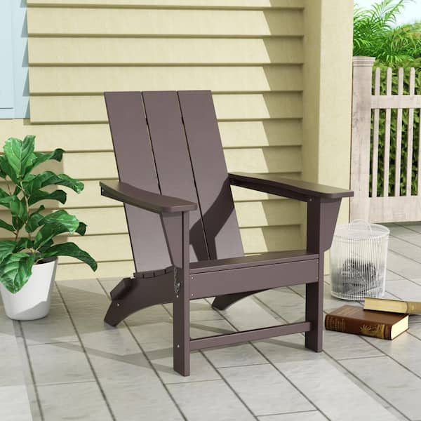 WESTIN OUTDOOR Shoreside Outdoor Patio Fade Proof Modern Folding Plastic Adirondack Chair in Dark Brown