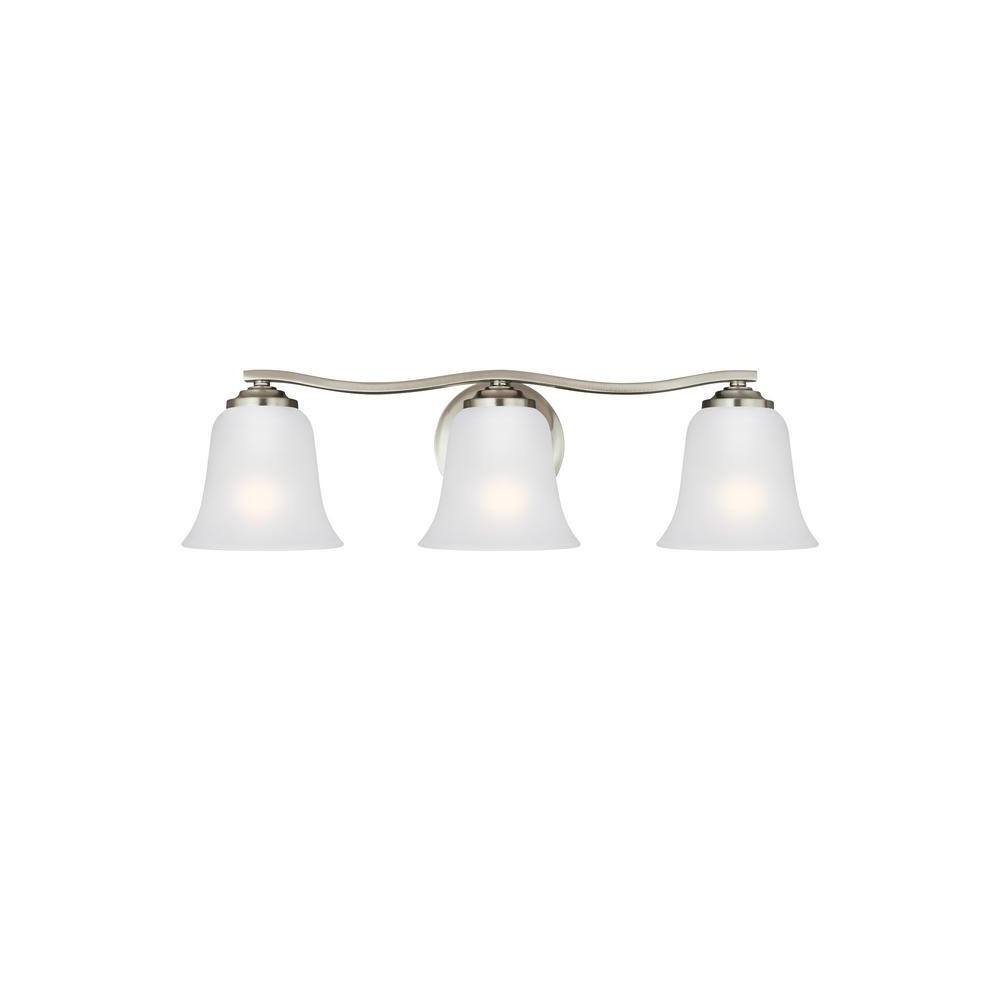 Brushed Nickel 3-Light Vanity with Satin Etched Glass Shades