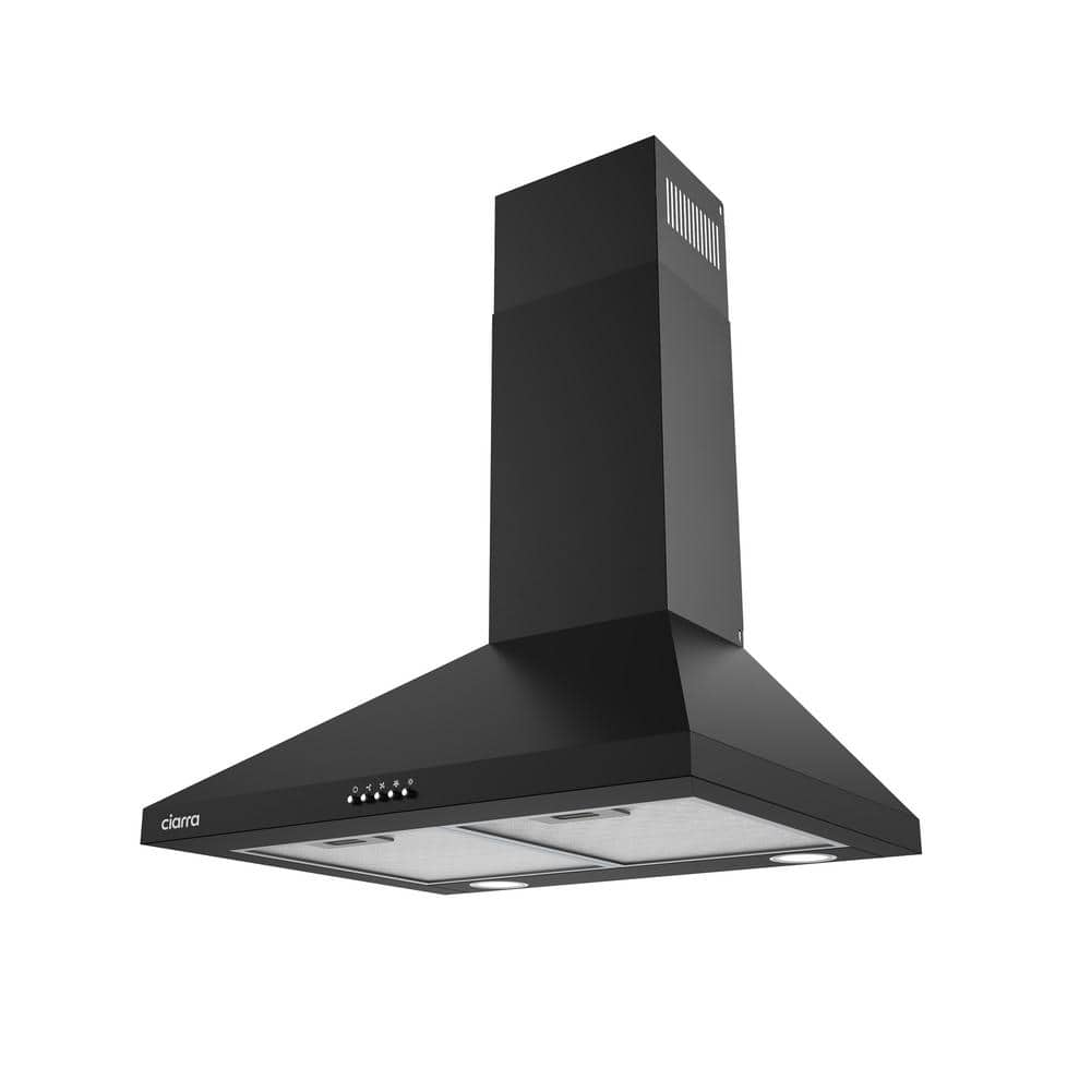 JEREMY CASS 24 in. Convertible Wall Mounted Range Hood in Black with 3 ...