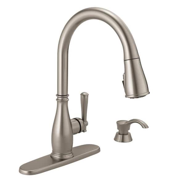 Delta Charmaine Single-Handle Pull-Down Sprayer Kitchen Faucet with Soap Dispenser and ShieldSpray Technology in Stainless