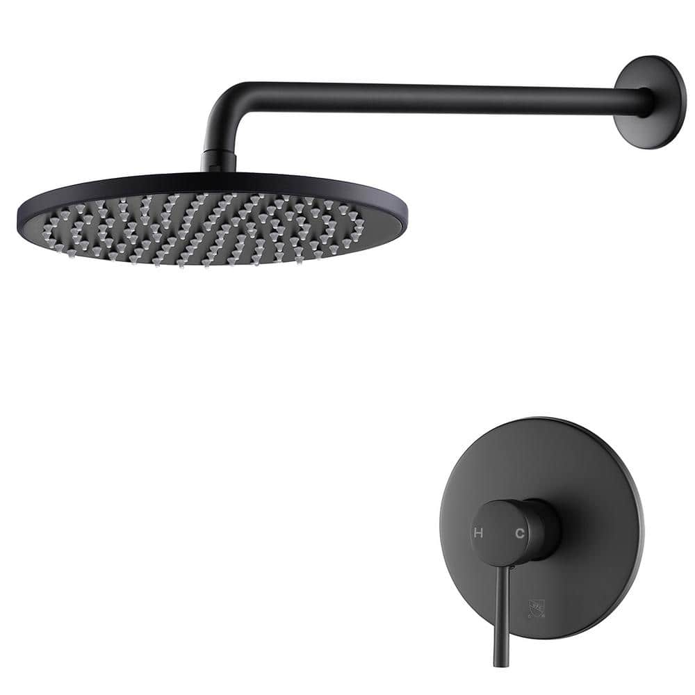 Matte Black Wall Mounted Large Round Shower System