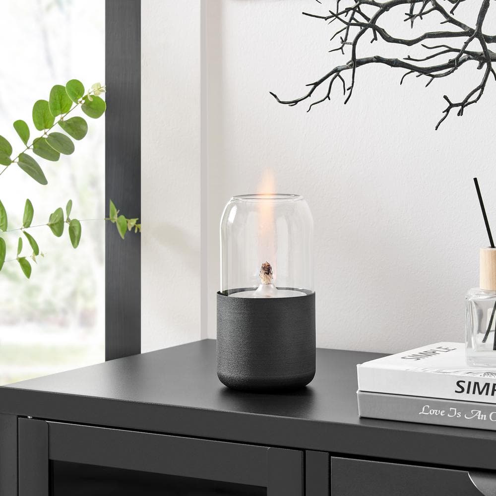 Black Glass and Metal Oil Lamp Set with Rope Wick