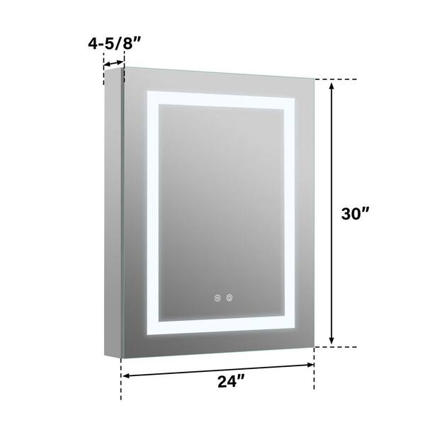 FORCLOVER 24 in. W x 30 in. H Rectangular Silver Aluminum Recessed Mount Medicine Cabinet with Mirror