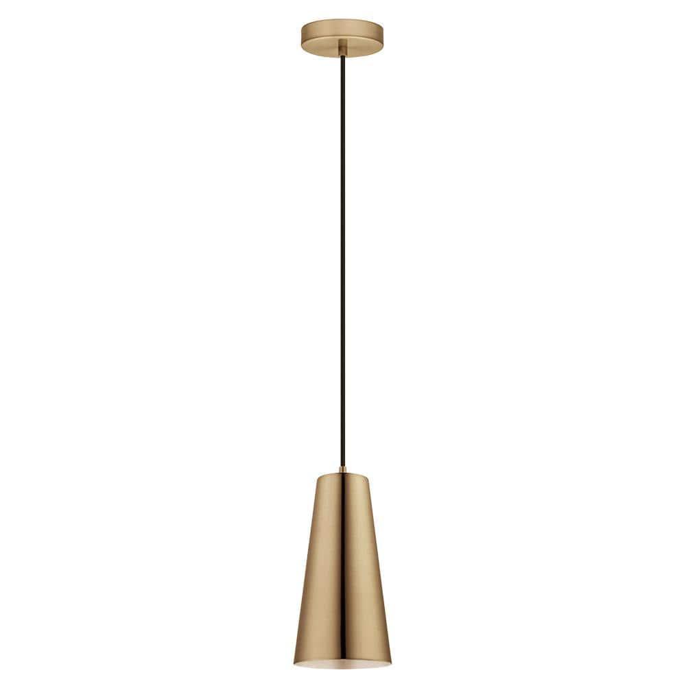 Pratella 1 5.43 in. W x 10.6 in. H 1-Light Brushed Gold Mini Pendant with Brushed Gold Metal Shade