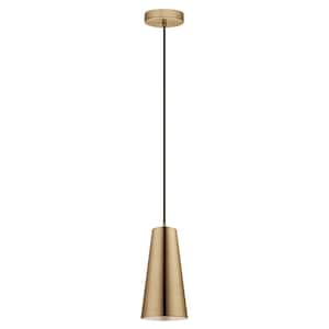 Pratella 1 5.43 in. W x 10.6 in. H 1-Light Brushed Gold Mini Pendant with Brushed Gold Metal Shade
