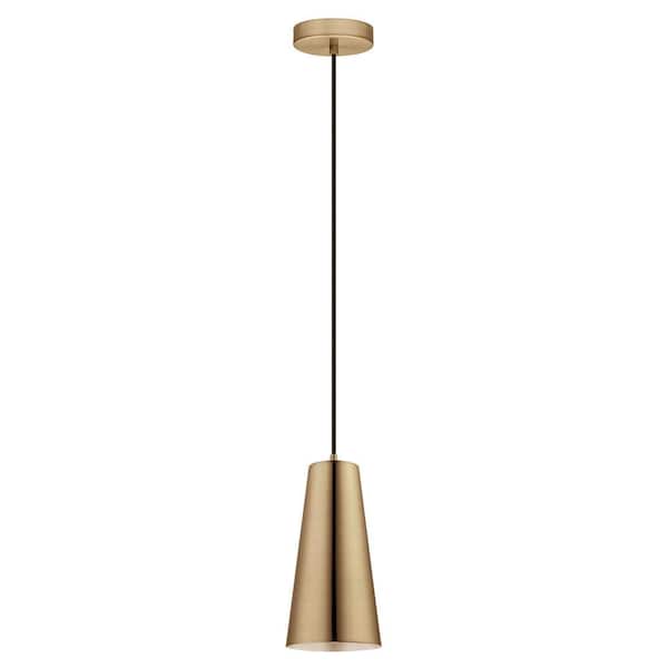 Eglo Pratella 1 5.43 in. W x 10.6 in. H 1-Light Brushed Gold Mini Pendant with Brushed Gold Metal Shade