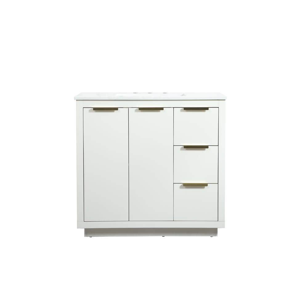 Timeless Home 36 in. W Single Bath Vanity in White with Engineered Stone Va