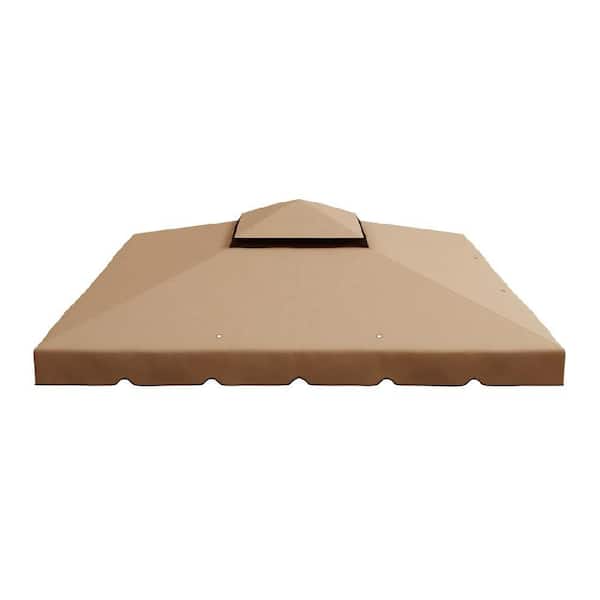 Unbranded 9.8 ft. x 9.8 ft. Gazebo Replacement Canopy Top Cover with 2-Tier Roof, PA-Coated Polyester, Hooks and Loops, Khaki