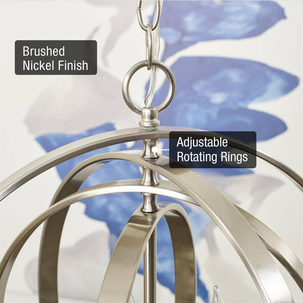 Elegant Brushed Nickel 4-Light Globe Chandelier with Candle Holders