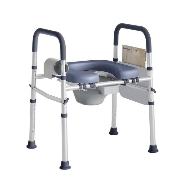 Multifunctional Toilet Safety Frame, 21.2 in. x16.5 in. Toilet Seat in Blue, Adjustable, Aluminum, 400 Lbs Capacity