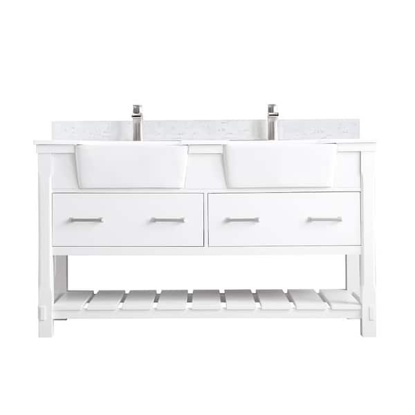 Altair Georgia 60 in. Bathroom Vanity in White with Composite Carrara Top in White with White Basin