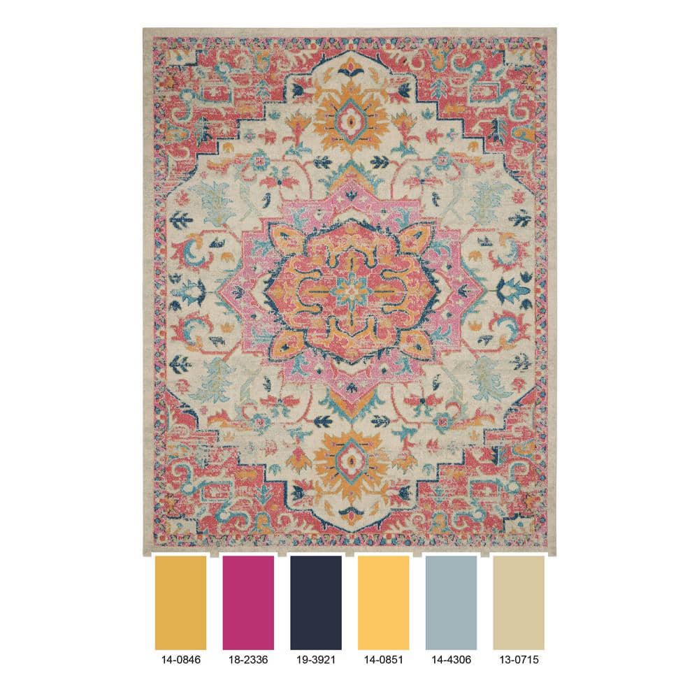 Passion Floral Symphony Blue Rectangular 6'7" x 9'6" Synthetic Rug