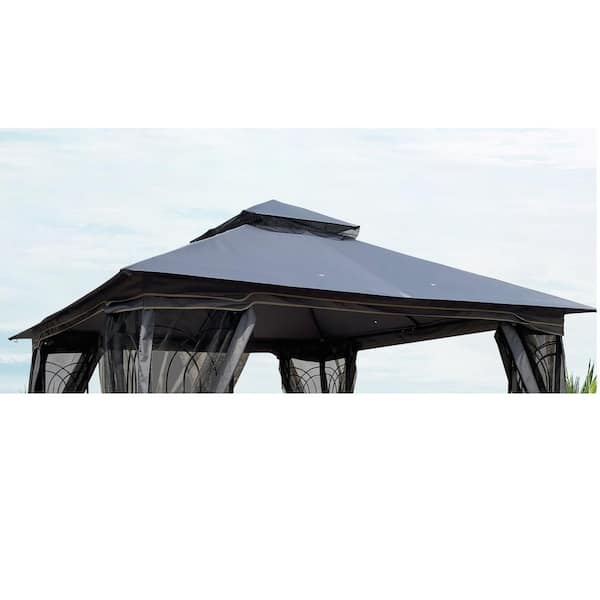 Zeus & Ruta 10 ft. x 10 ft. Gray Patio Double Roof Gazebo Replacement Canopy Top Fabric Only