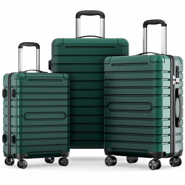 HONGGE 3-Piece Dark Green Luggage Sets Hard Shell Luggage Sets