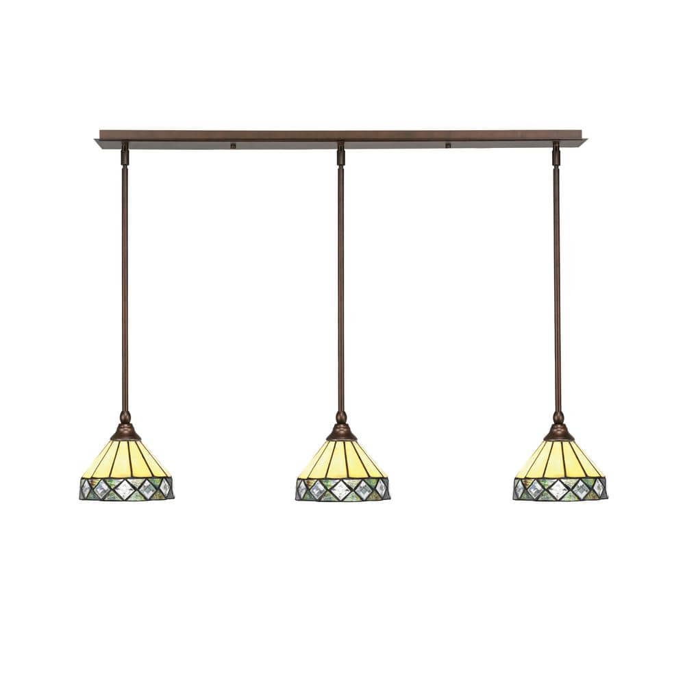 Livingston 100-Watt 3-Light Bronze Shaded Pendant Light with 7 in. Diamond 