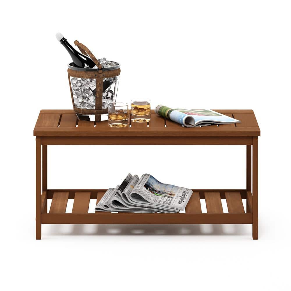 Tioman Medium Brown Wood Outdoor Coffee Table with Shelf