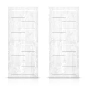 84 in. x 84 in. Hollow Core White Stained Pine Wood Interior Double Sliding Closet Doors