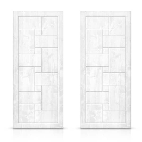 CALHOME 84 in. x 84 in. Hollow Core White Stained Pine Wood Interior Double Sliding Closet Doors