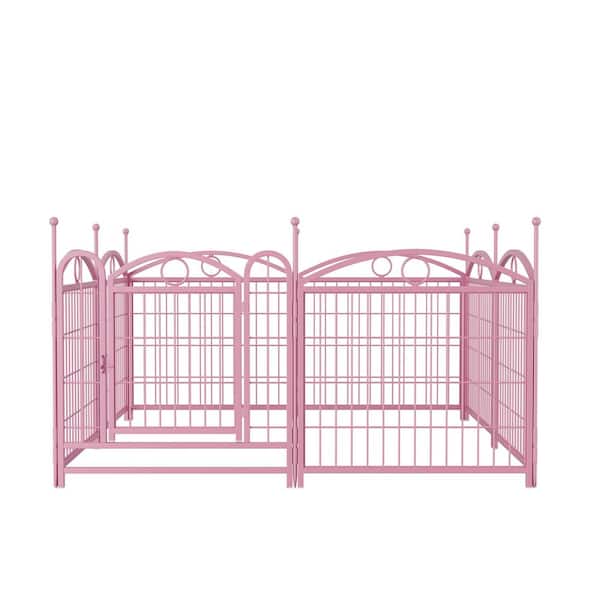 24 in. x 24 in. H 8-Panel Pink Metal Heavy Duty Portable Garden Fence Pet Fence with Door