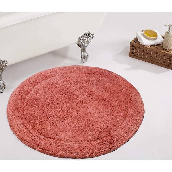 HOME WEAVERS INC Waterford Collection 100% Cotton Tufted Non-Slip Bath Rug, 30 in. Round, Coral