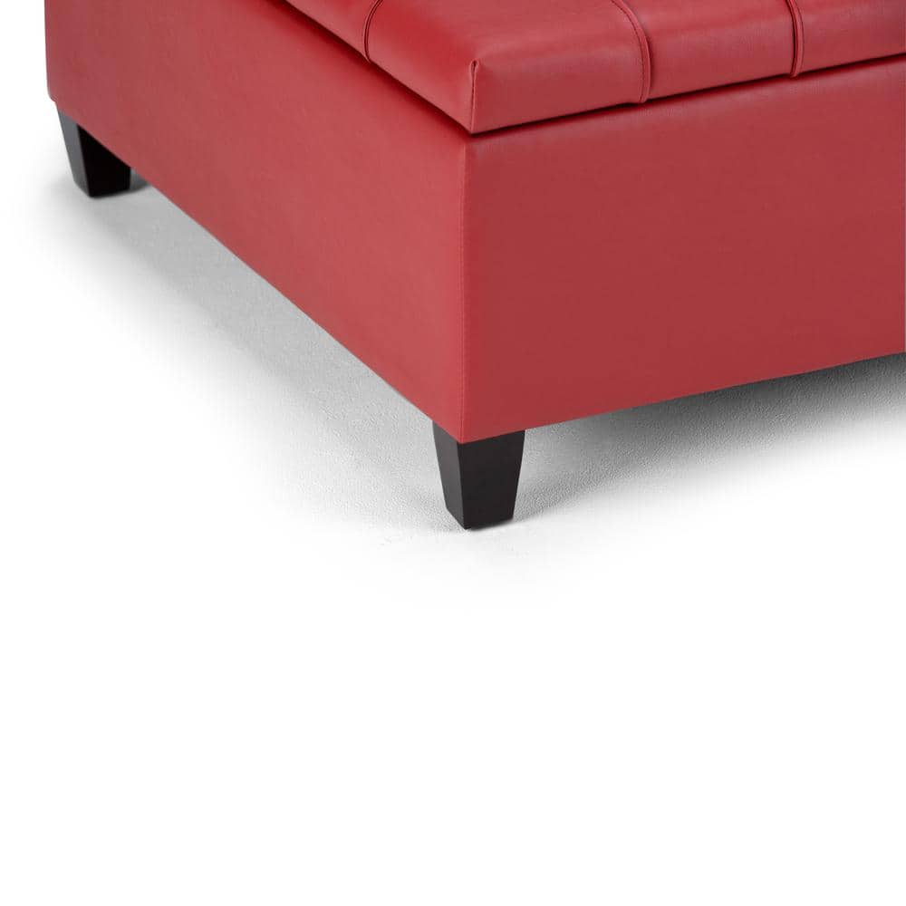 Crimson Red Tufted Faux Leather Cocktail Ottoman