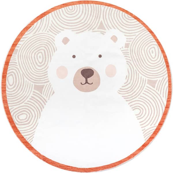 Lenny Polal Bear Ivory 4 ft. x 4 ft. Machine Washable Area Rug Accent Rug