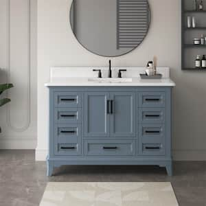 Rawsonville 49 in. Single Sink Freestanding Steel Blue Bath Vanity with White Quartz Top and Backsplash Assembled