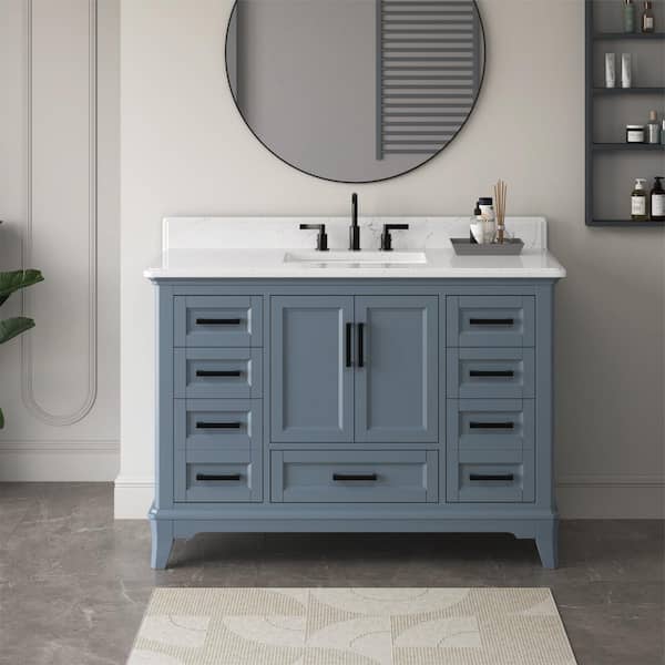 DELUXE DL LIVING Rawsonville 49 in. Single Sink Freestanding Steel Blue ...