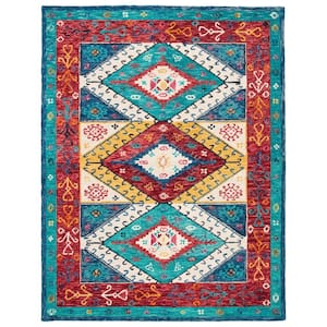 Rust Blue Rug Geometric Pattern SAFAVIEH Aspen 2 ft. x 7 ft. Blue/Rust Western Geometric Runner Rug ...