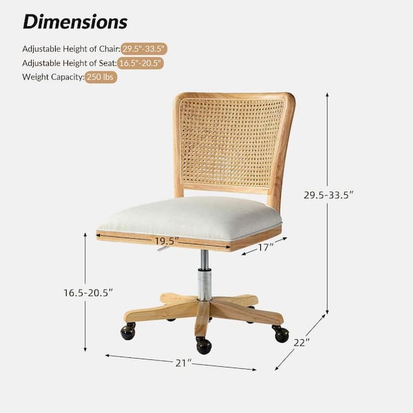 Crisolina Office Task Chair With Rattan Back Height-adjustable