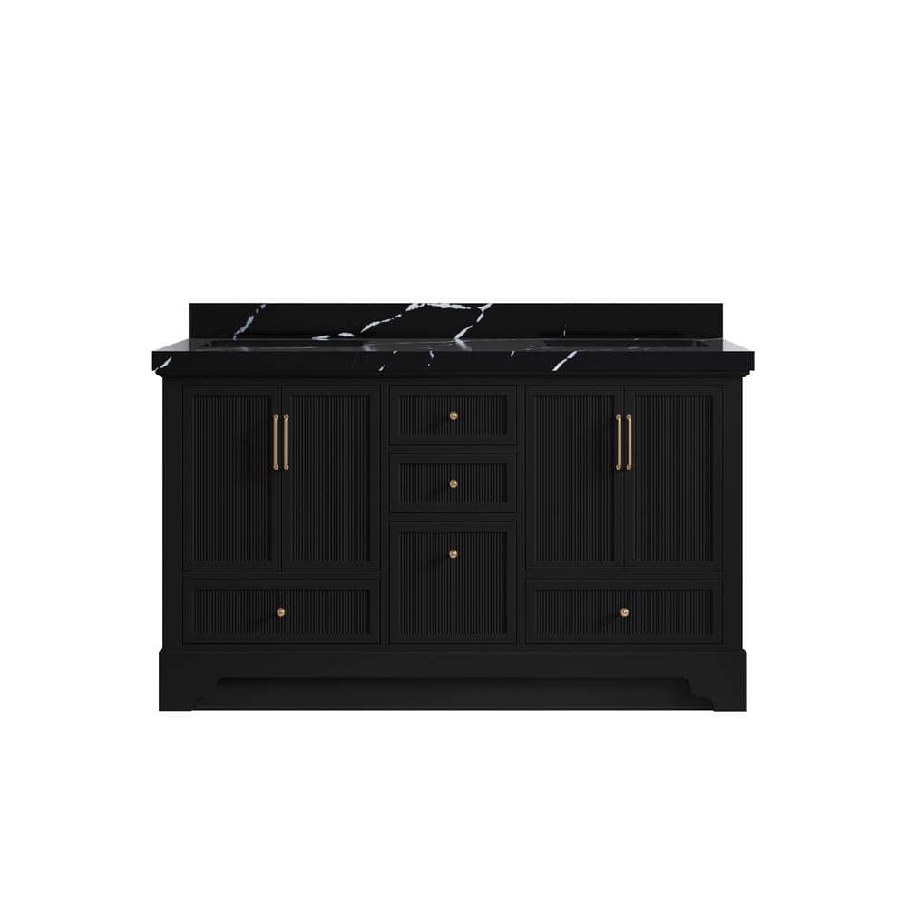 Alys 60 in. W x 22 in. D x 36 in. H Double Sink Bath Vanity in Black with 2 in. Calacatta Black Top price history on PriceWatchPro