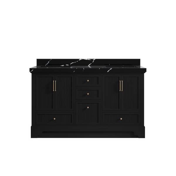 Willow Collections Alys 60 in. W x 22 in. D x 36 in. H Double Sink Bath Vanity in Black with 2 in. Calacatta Black Top