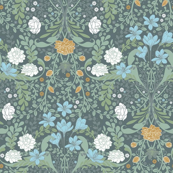 A-Street Prints Froso Turquoise Garden Damask Non Woven Paper Wallpaper Sample