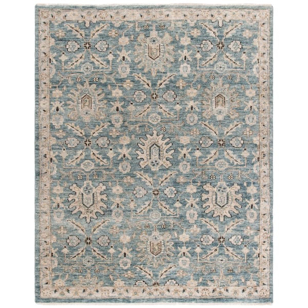 Samarkand 9 ft. x 12 ft. Blue/Beige Traditional Oushak Geometric Area Rug