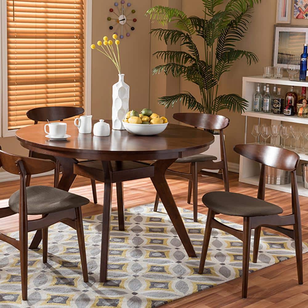 Baxton Studio Flamingo 5-Piece Dark Brown Fabric Upholstered Dining Set ...