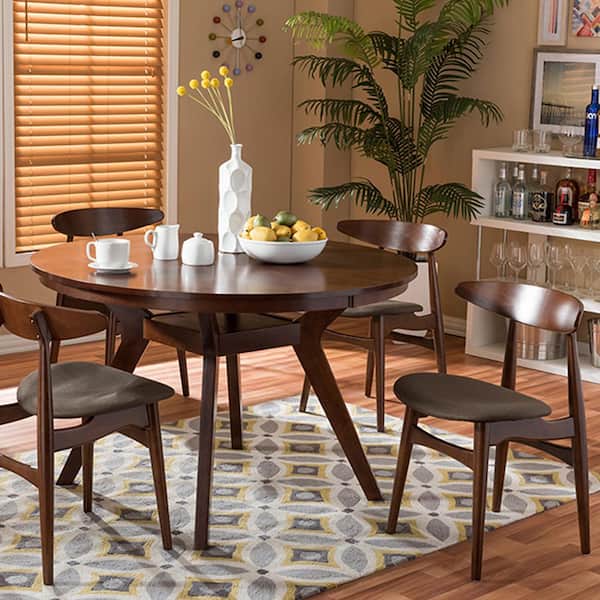 Baxton Studio Flamingo 5-Piece Dark Brown Fabric Upholstered Dining Set