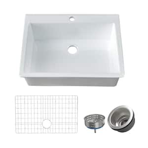 30 in. White Kitchen Sink 1 Hole Outdoor Kitchen Sink Drop In 30 x 22 Laundry Sink Fireclay Kitchen Sink Single Bowl