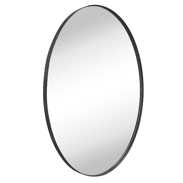 TEHOME Javell 24 in. W x 36 in. H Large Oval Stainless Steel Framed Wall Mounted Bathroom Vanity Mirror in Matt Black