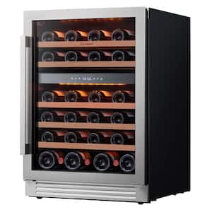 24 in. Dual Zone 46-Bottles Built-In Wine Cooler Refrigerator in Stainless Steel Frost-Free Touch Panel