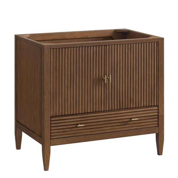 James Martin Vanities Myrrin 35.88 in. W x 23.5 in. D x 32.88 in. H Single Bath Vanity Cabinet without Top in Mid-Century Walnut