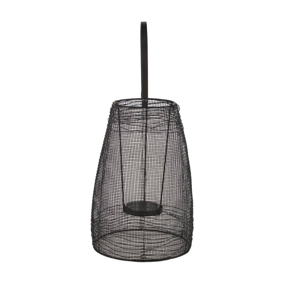 Elegant Black Metal Hurricane Lantern with Clear Glass - 8" x 13"