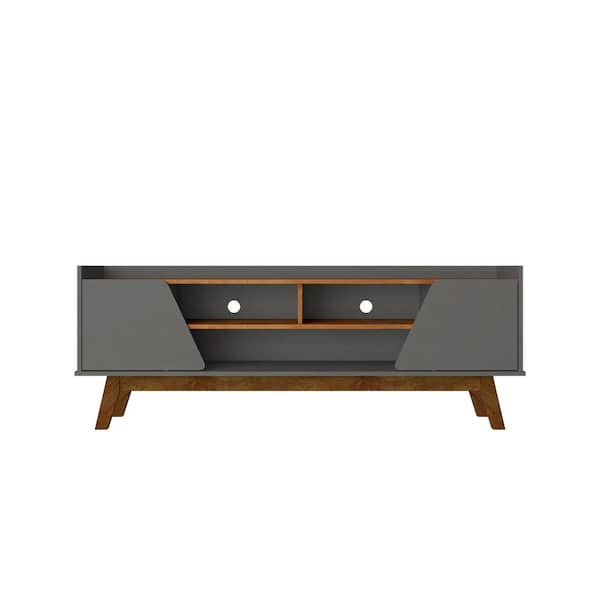 Manhattan Comfort Marcus Grey and Nature Mid-Century Modern TV Stand Fits TVs Up to 65 in. with Solid Wood Legs