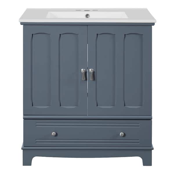 30 in. Freestanding Blue Bath Vanity with White Ceramic Top Unassembled