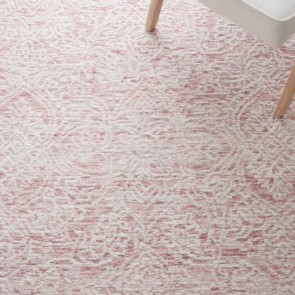 Ivory and Pink Floral Hand-Tufted Wool Area Rug